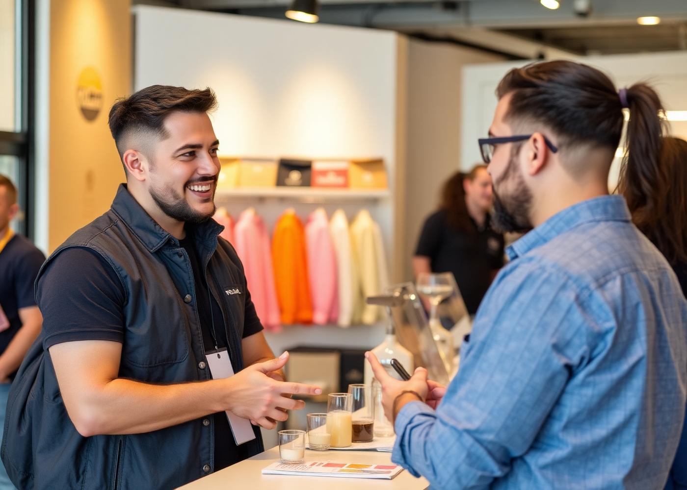Brand representative speaking with a customer at a retail activation